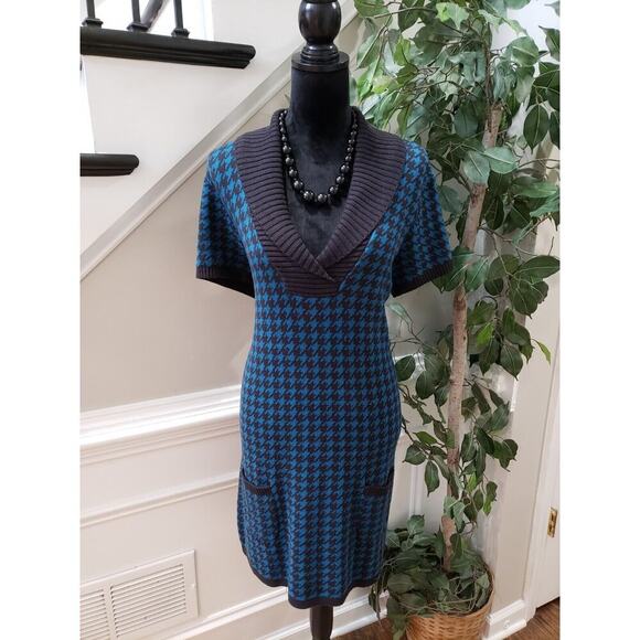 Style & Co. Women's Blue Knit Houndstooth Short Sleeve V Neck Sweater Dress XL - Picture 15 of 15